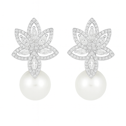 Classic simple style American diamonds micro pave with pearl stud earring for girls