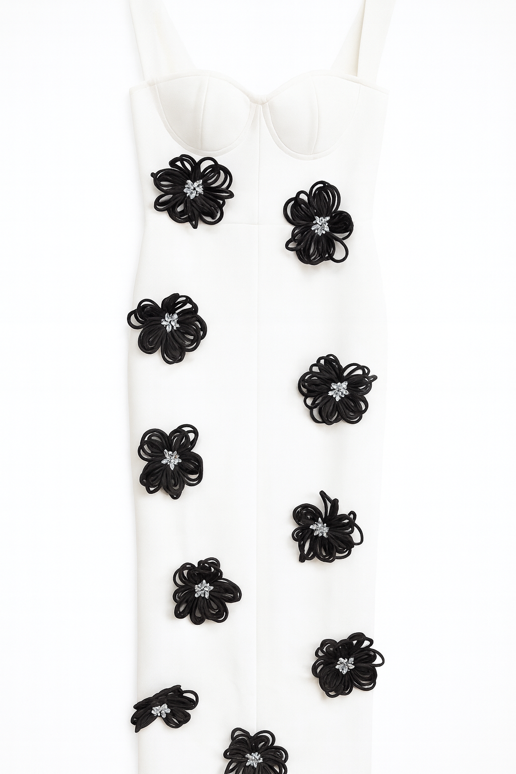 White long dress with black flower