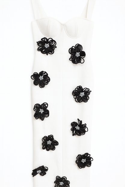 White long dress with black flower
