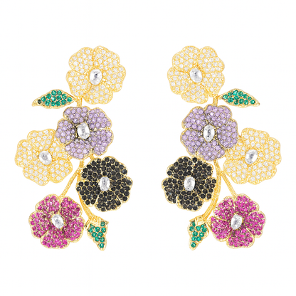Micro pave cubic zirconia multi colour flower style stud earring for girls