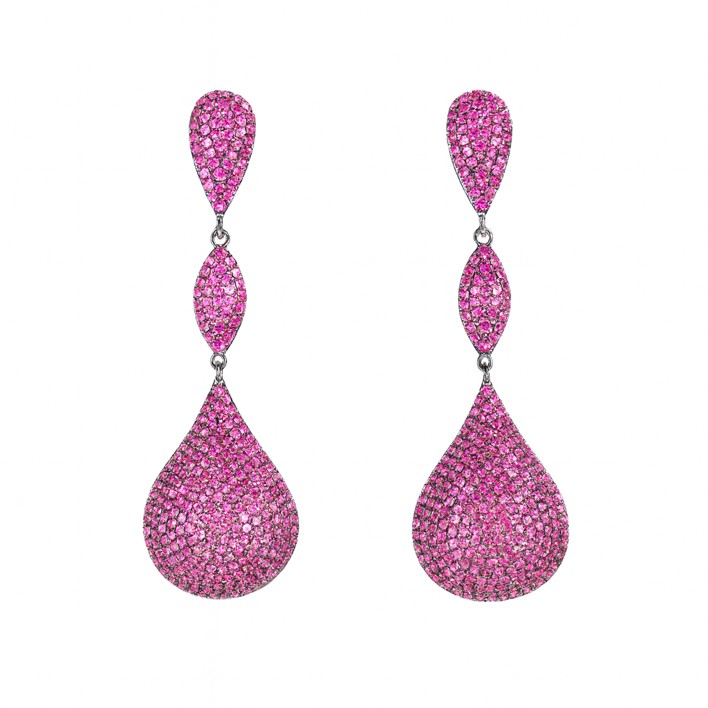 Luxury full micro pave cubic zirconia red long dangle earring for girls