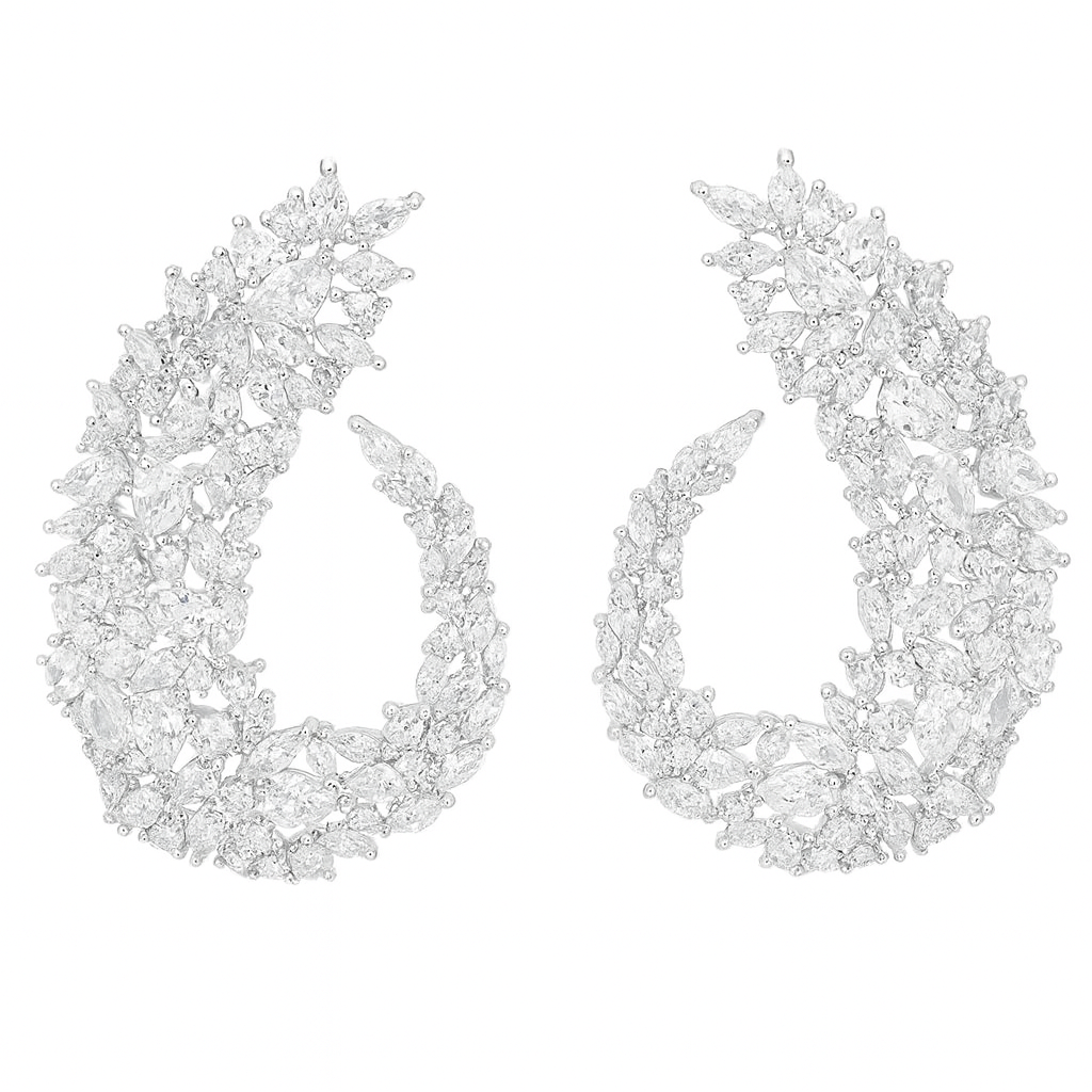 Sparkling cubic zirconia silver plated big flower drop earring for women