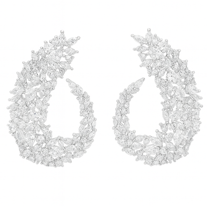 Sparkling cubic zirconia silver plated big flower drop earring for women