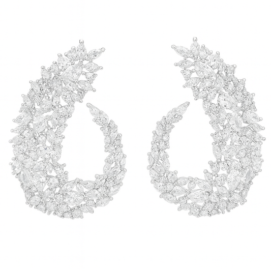 Sparkling cubic zirconia silver plated big flower drop earring for women