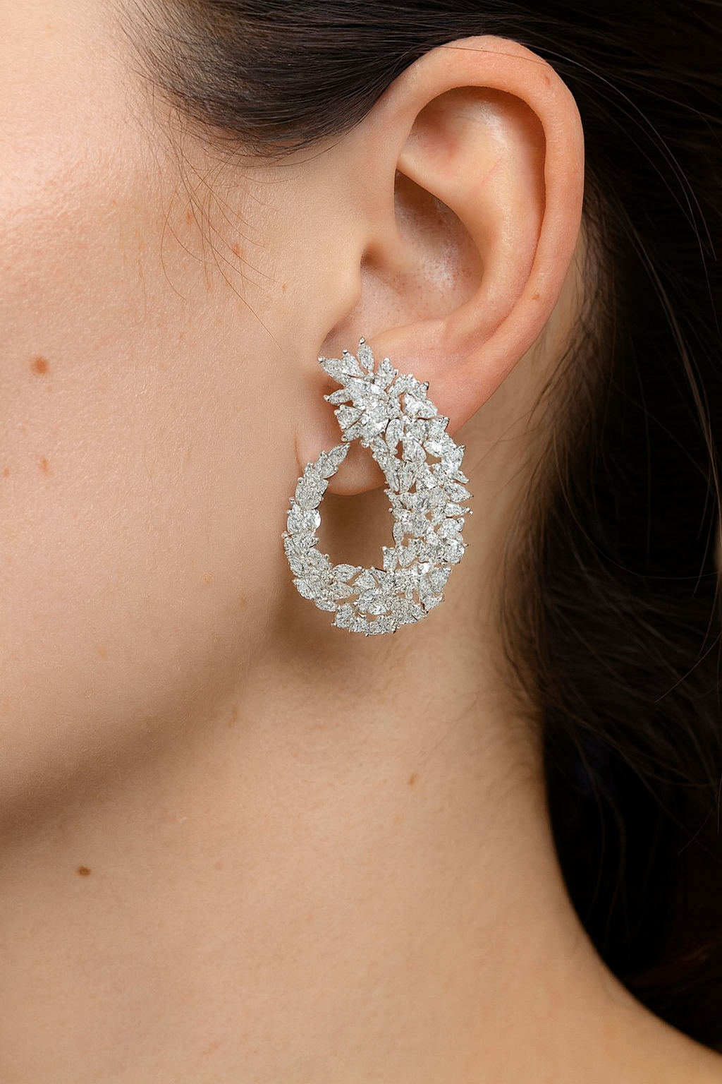 Sparkling cubic zirconia silver plated big flower drop earring for women