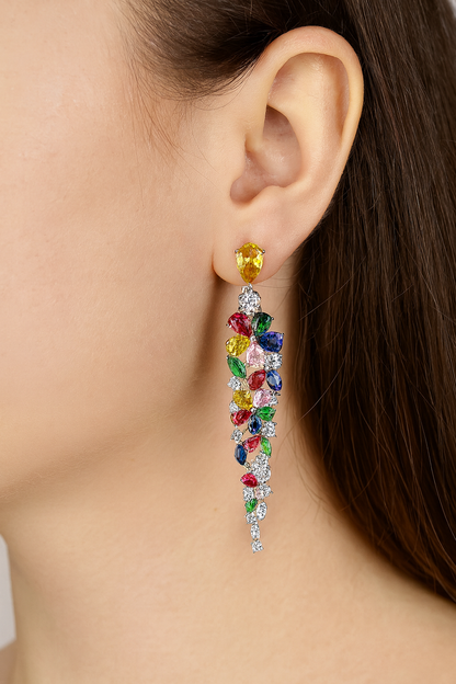 Fashionable colourful crystal long tassel earring for women