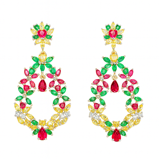 Chunky style multi Colored cluster flower shape ear spike earring for women
