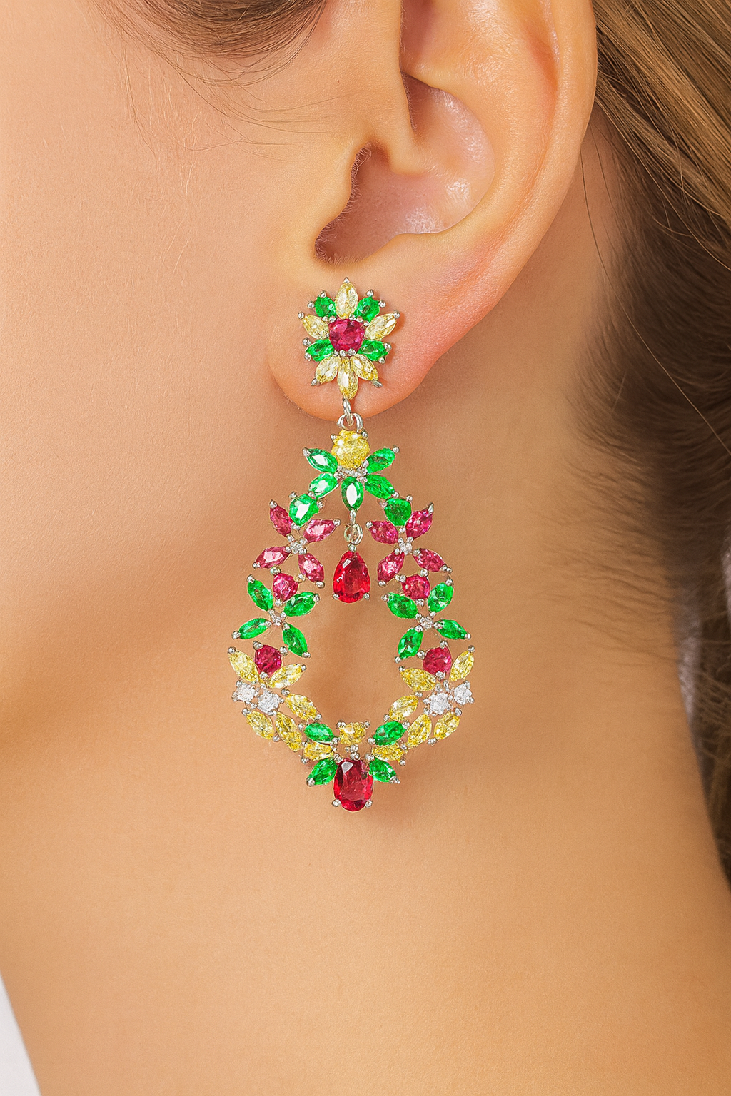 Chunky style multi Colored cluster flower shape ear spike earring for women