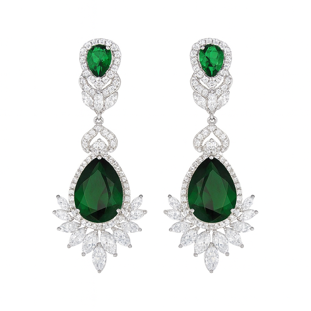 Elegant American diamonds new style green stone dangle earring for women