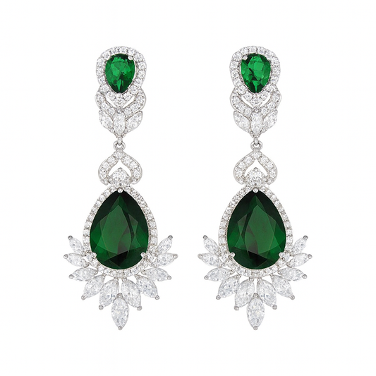 Elegant American diamonds new style green stone dangle earring for women