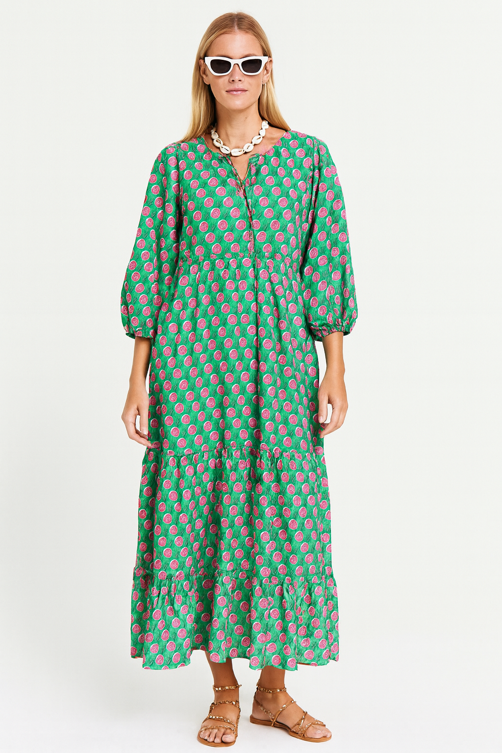 Green colour printed long sleeves dress for women's