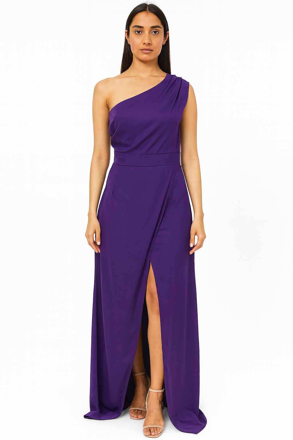 Purple colour silky shiny long dress
