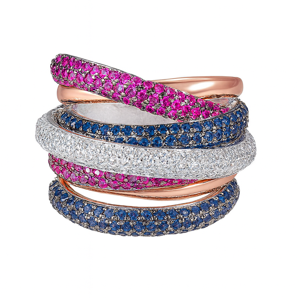 Stylish multi layer cubic zirconia micro diamonds finger ring for women