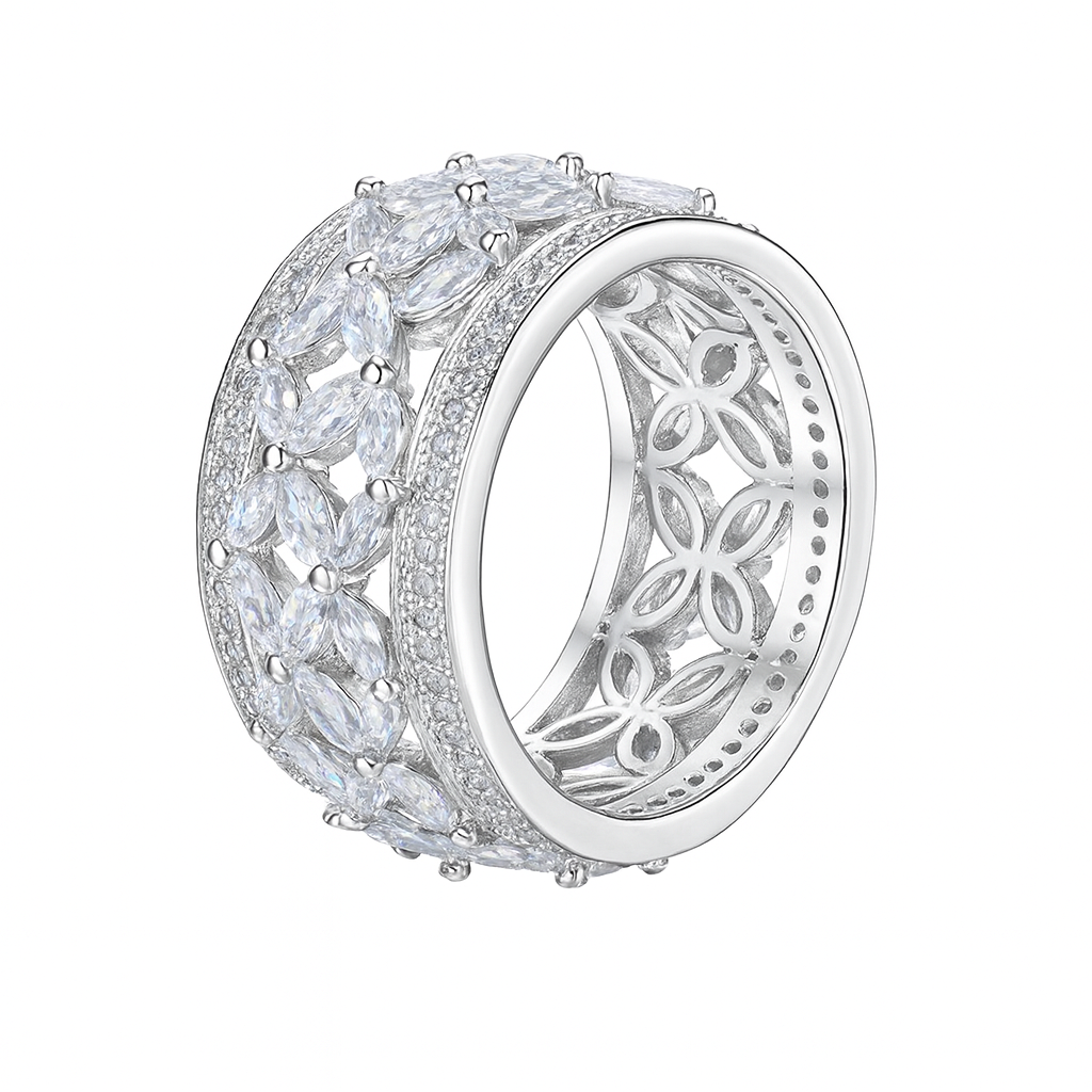 American diamonds hollow cut white gold luxury finger ring for girls