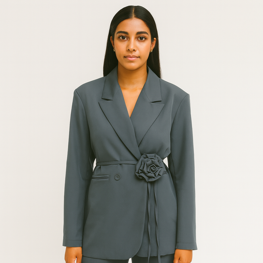 Grey long blazer for causal