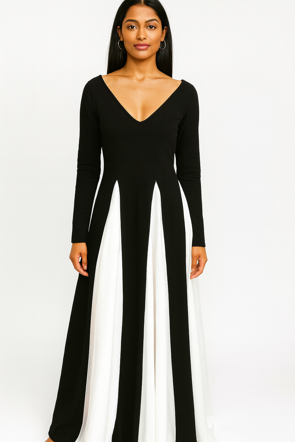 Black and white two layer long dress