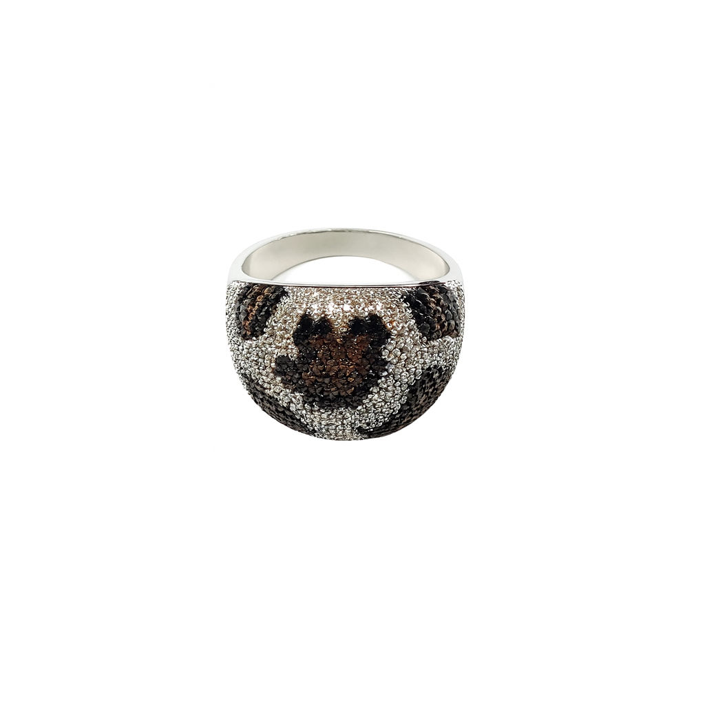 Silver plated Leopard Snake Skin Design white & black cubic zircon diamonds ring for girls
