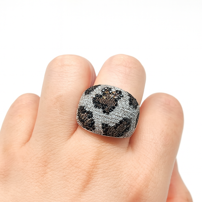 Silver plated Leopard Snake Skin Design white & black cubic zircon diamonds ring for girls