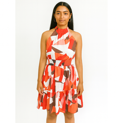 Many orange shades cross print one piece