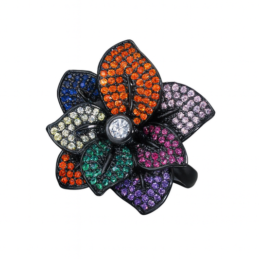 Flower style multi colour big size ring for women
