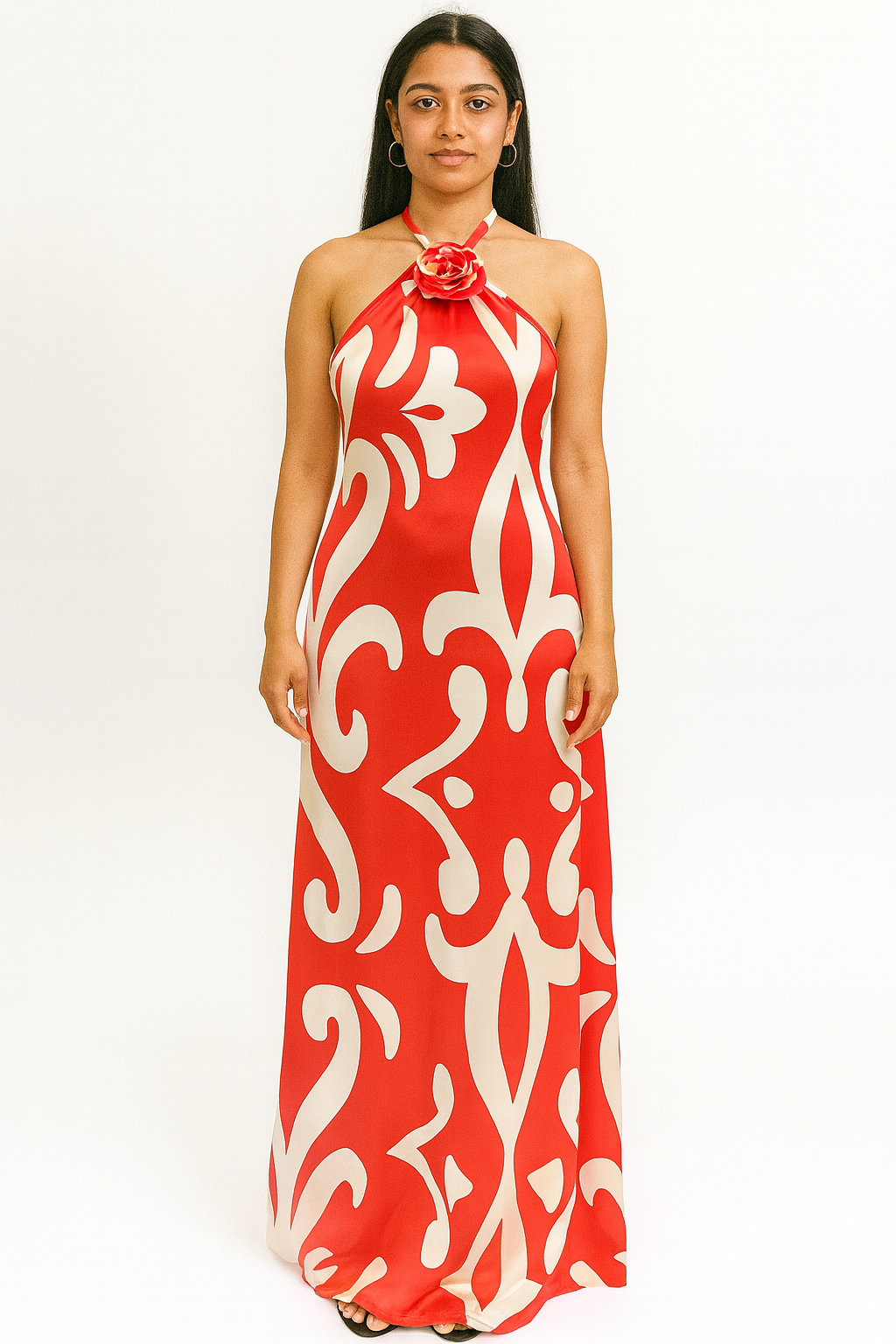 Cross neck sleeves less long dress