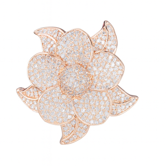 Rose gold flower style cubic diamonds big finger ring for girls