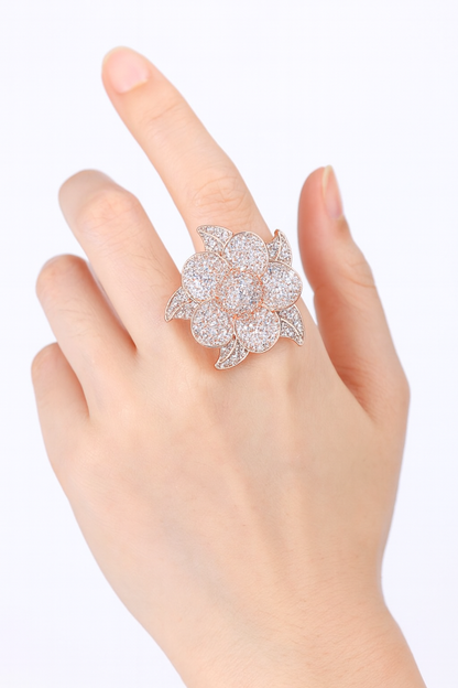 Rose gold flower style cubic diamonds big finger ring for girls