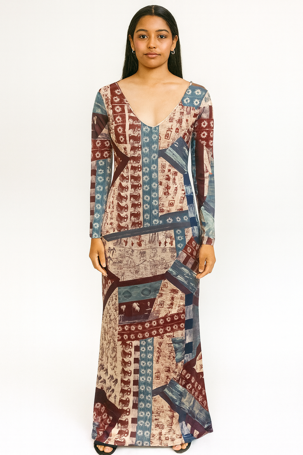 Silk long printed dress for women