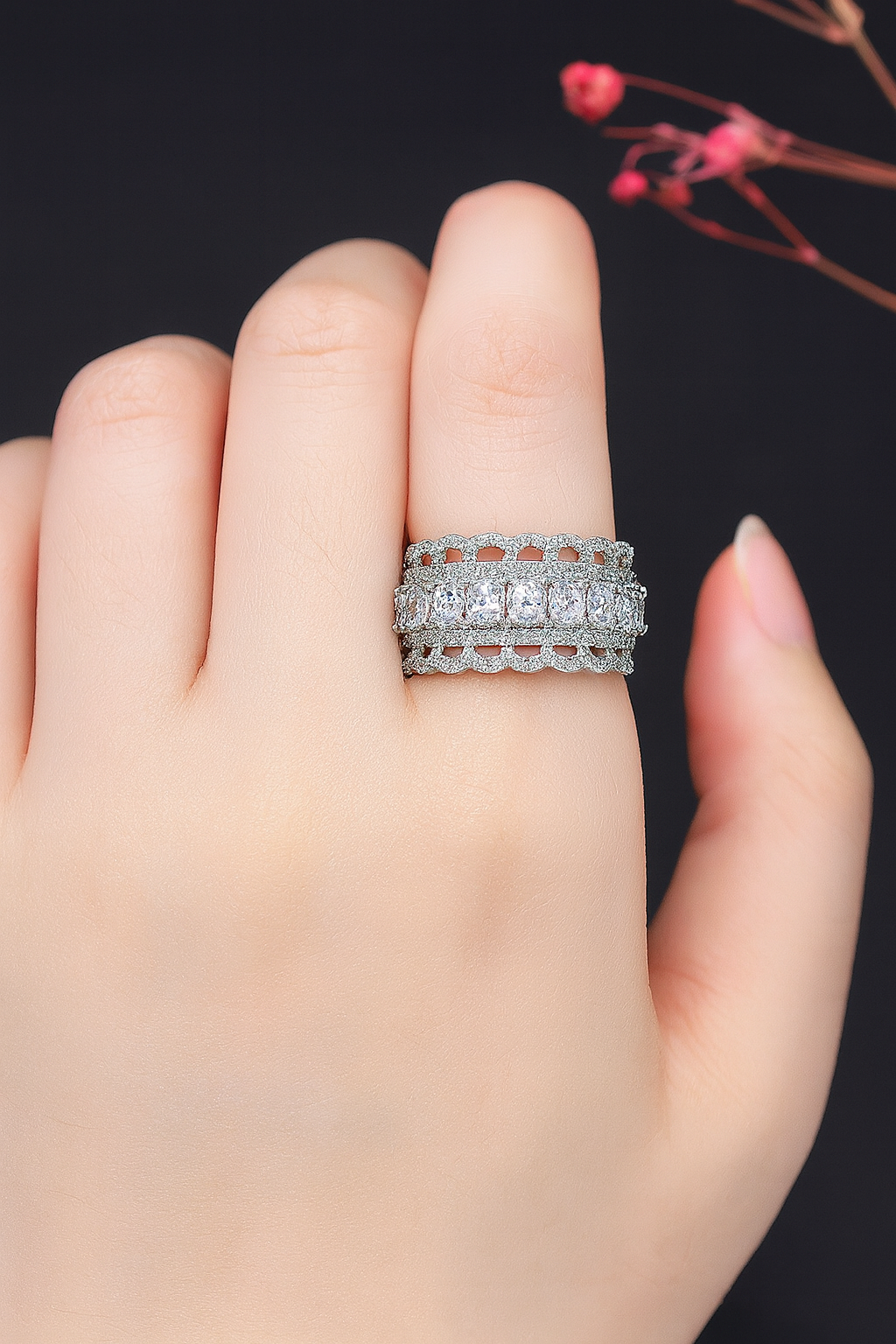 New style pave dazzling cubic zirconia ring for girls & women