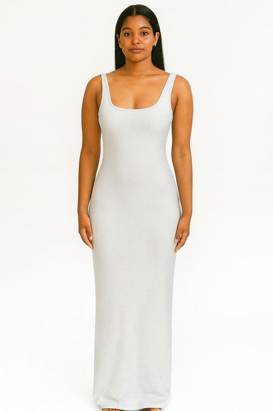 Silk fit white long model dress