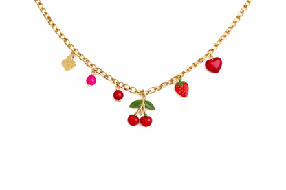 Charm necklace with red flowers design