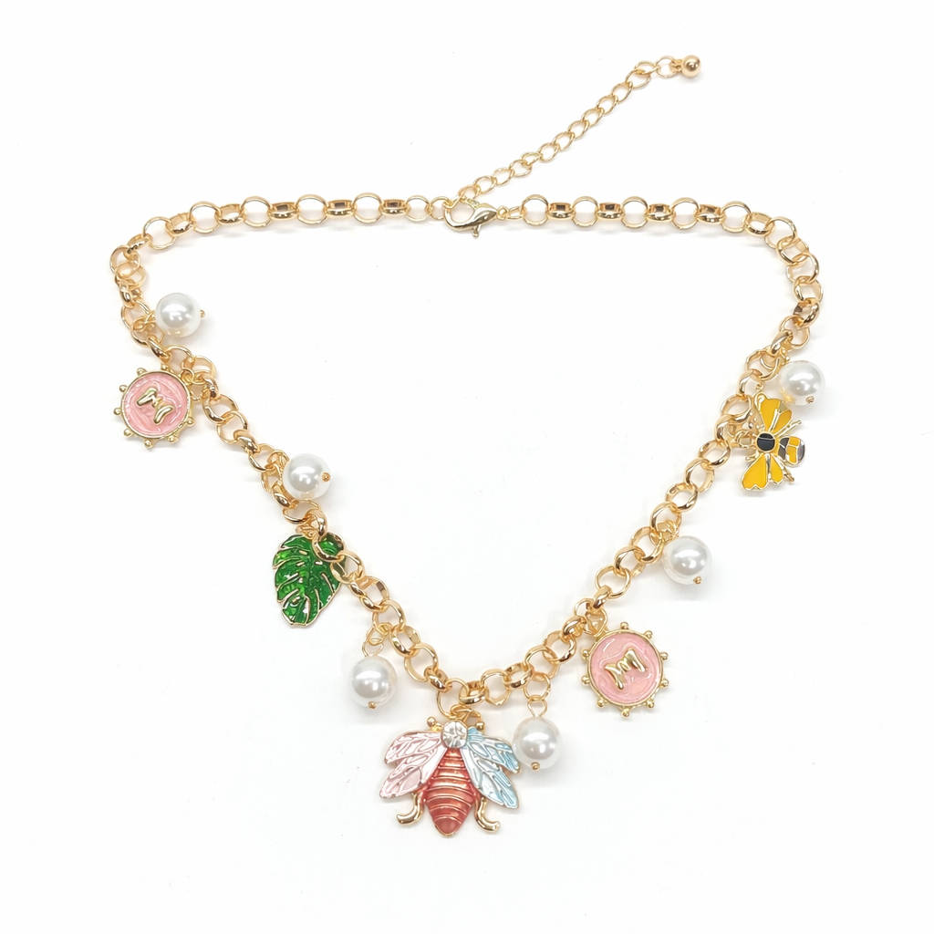 Trendy honey bee pedant gold chain necklace
