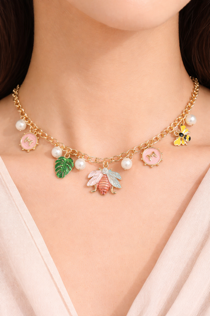 Trendy honey bee pedant gold chain necklace