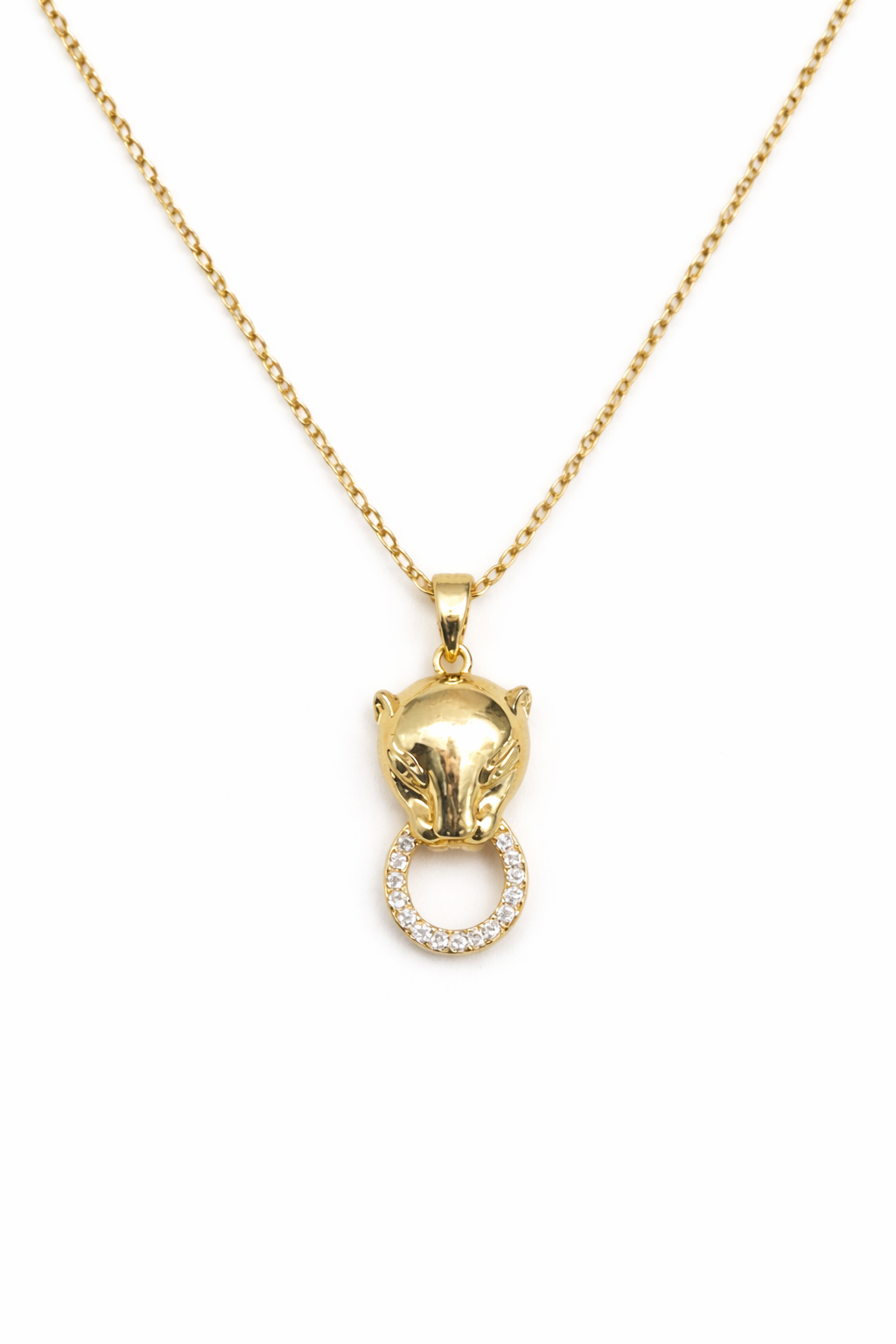 Trendy animal face cz pedant chain necklace