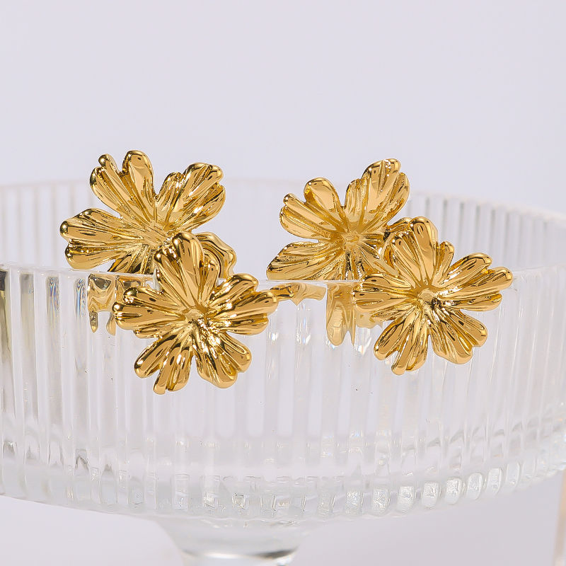 Golden Flower Stud Earring For Women