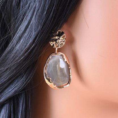 Golden Natural Stone Drop Earring