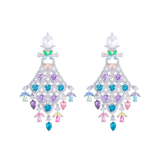 Chunky Cubic Zirconia Pave Multicolor Large Long Chandelier Drop Dangle  Earrings