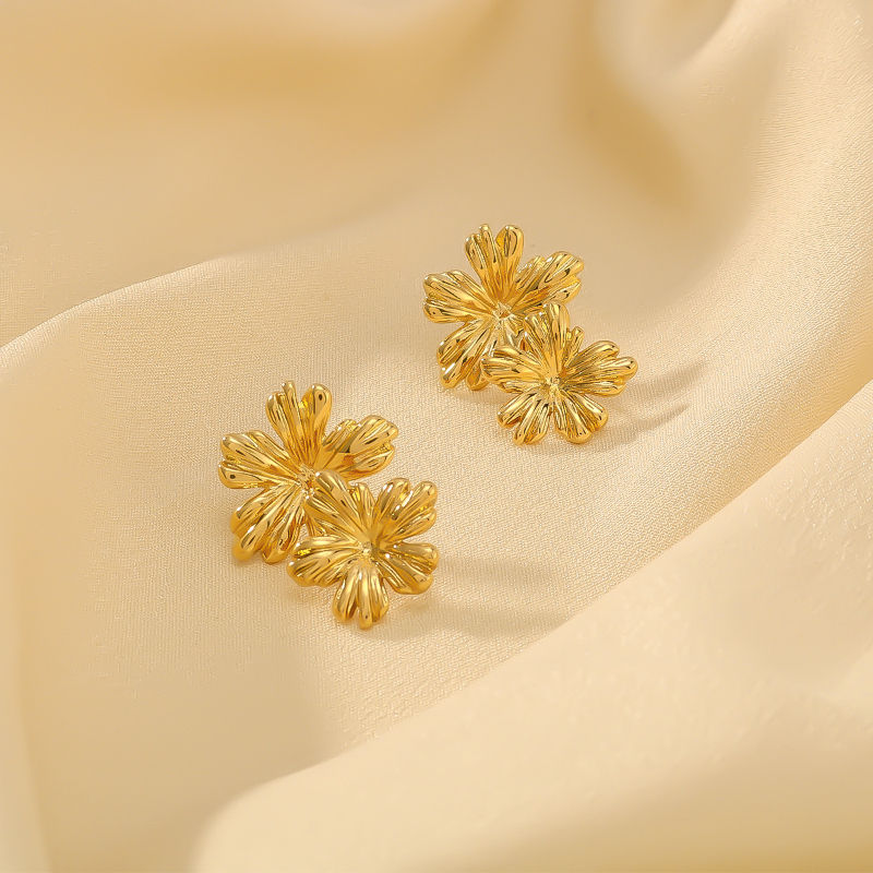 Golden Flower Stud Earring For Women