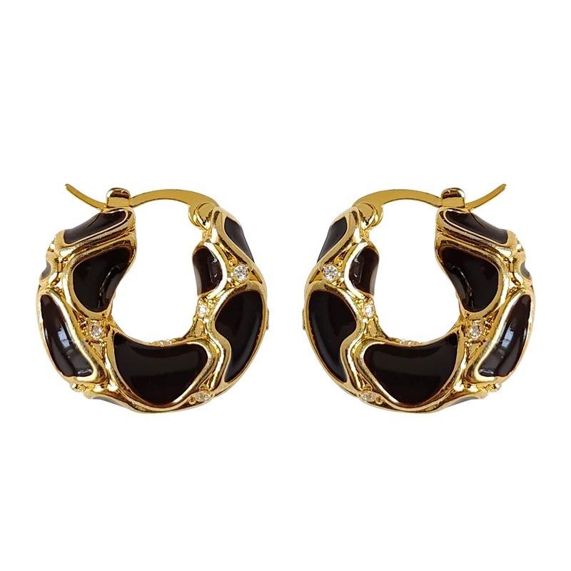 Golden Black Enamel Huggie Earring For Women