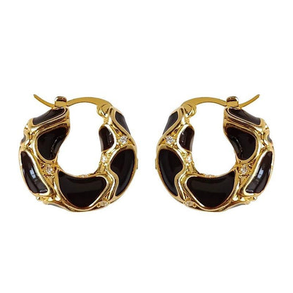 Golden Black Enamel Huggie Earring For Women