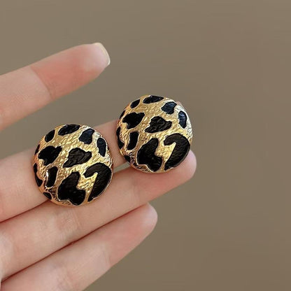 Black Enamel Rounded Golden Stud Earring