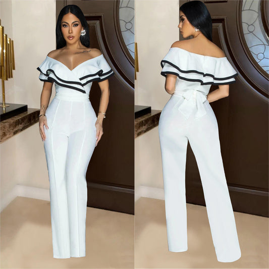Marvellous look white jumpsuit for lady's