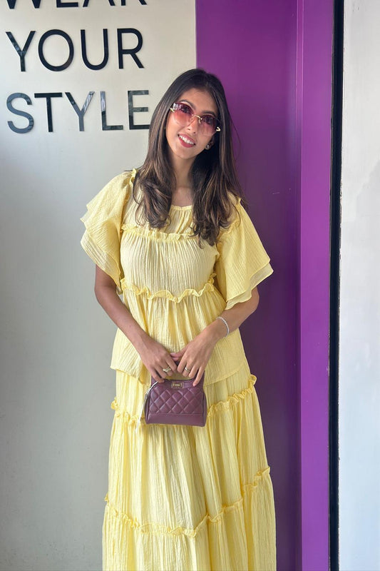 Flayer Top With Skirt Set For Girls