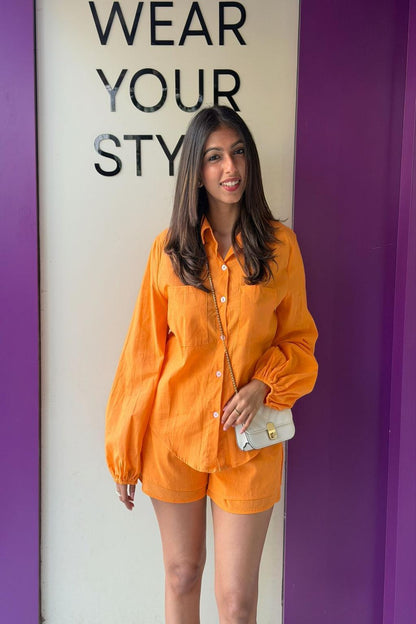 Long Hand Shirt With Pretty Short Pant Cord Set