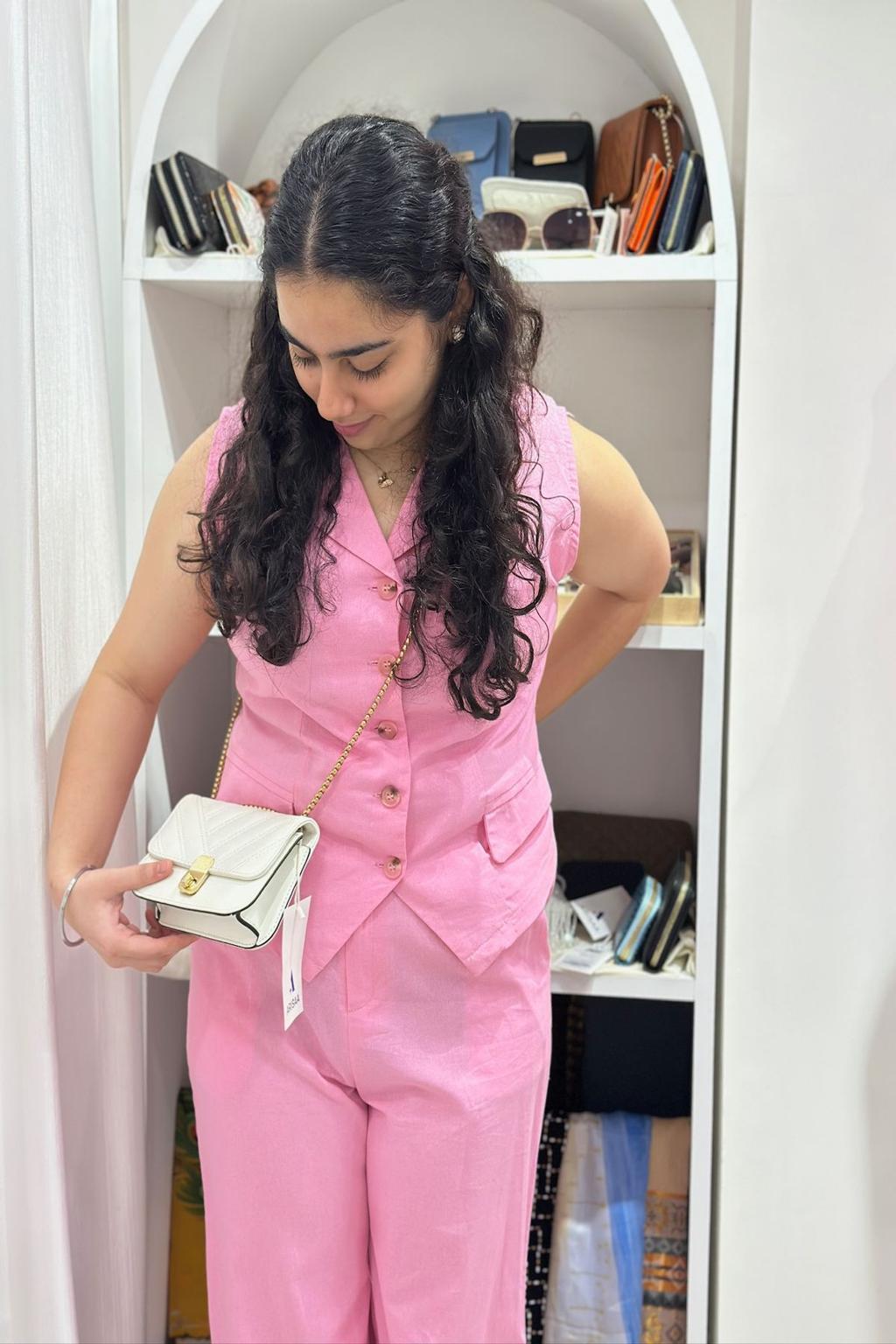 Pink Cord Set For Office Wear