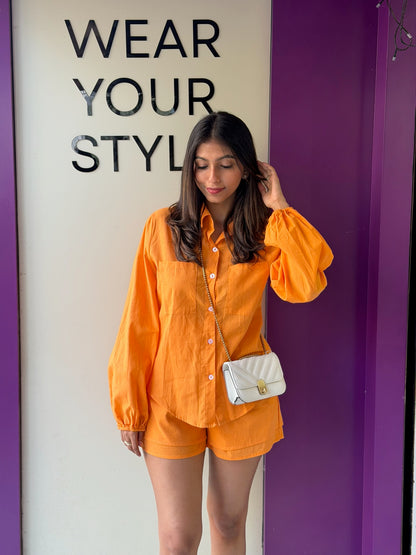Long Hand Shirt With Pretty Short Pant Cord Set