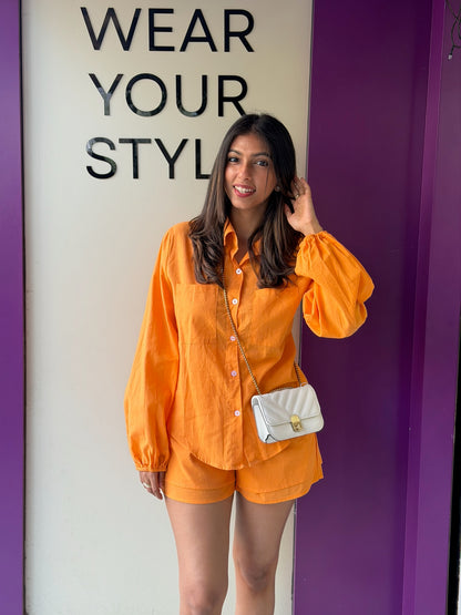 Long Hand Shirt With Pretty Short Pant Cord Set