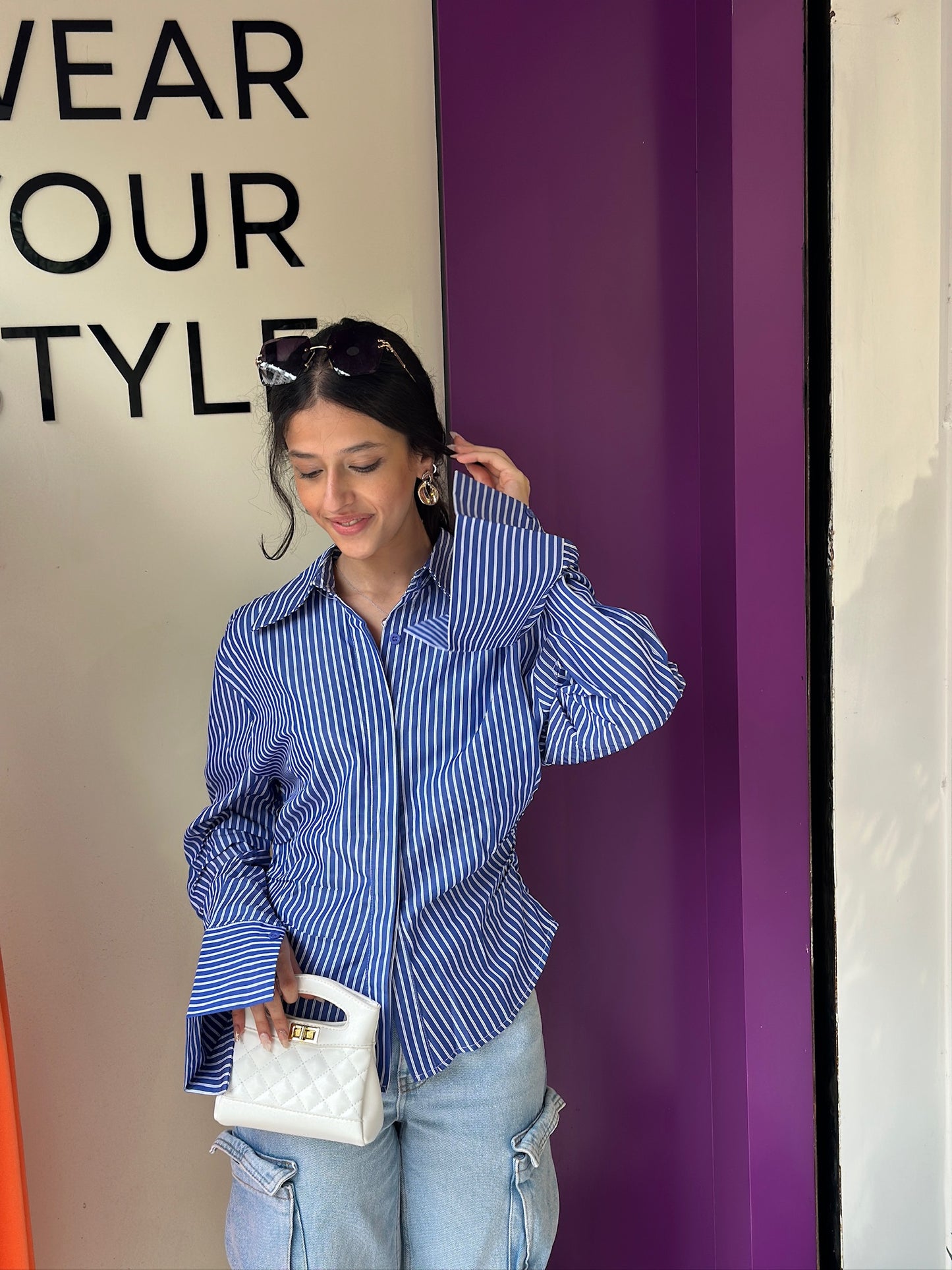 Line Printed Over Size Shirt