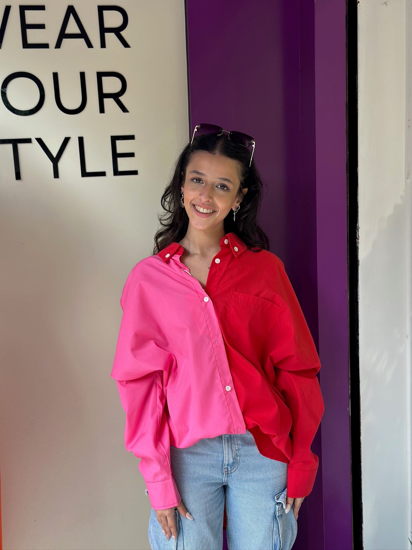 Red and pink over size zikzak shirt