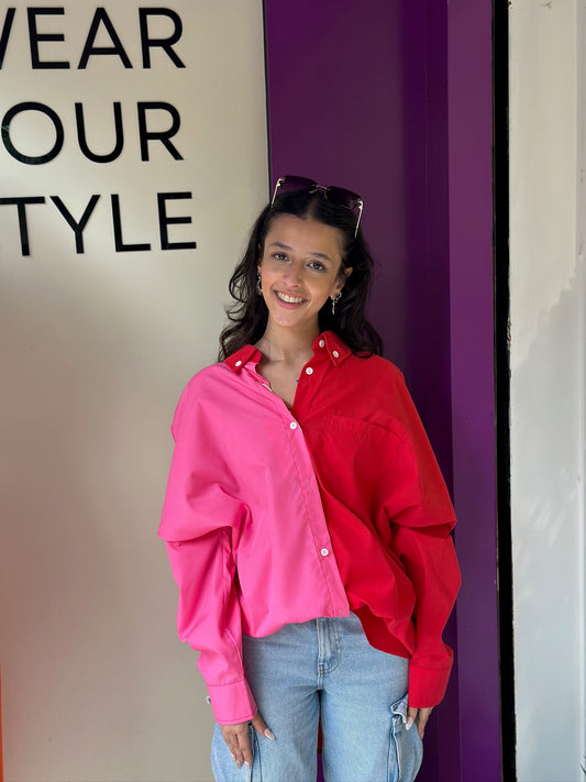 Red and pink over size zikzak shirt